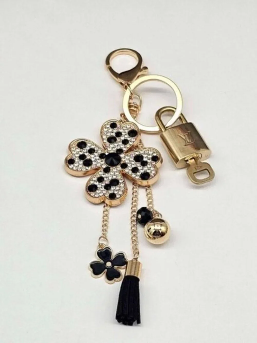LV Gold Padlock 🔑 Authentic Louis Vuitton Charm + Unbranded Flower Keychain